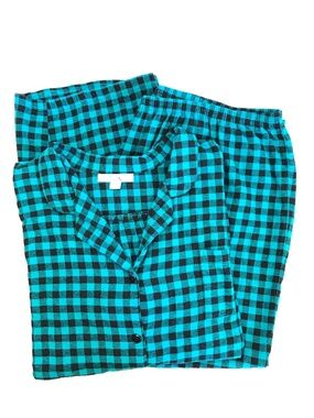 DREAMS & CO. Pajamas Set Cotton Plaid Flannel Teal & Black Women’s Plus Size 4X